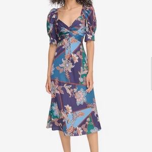 Vince Camuto Floral-Print Twist-Front Midi Dress